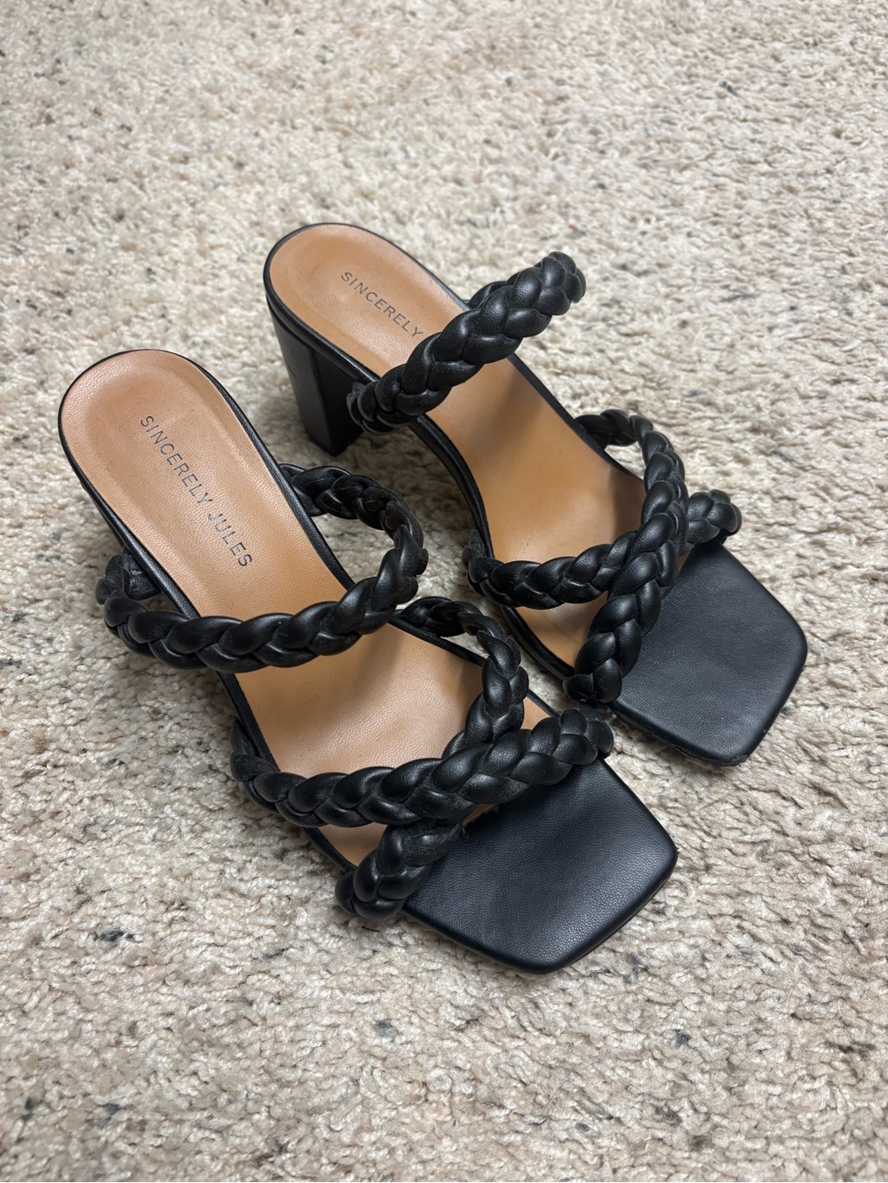 Sincerly Jules Black Braided Triple-Strap Block Heels